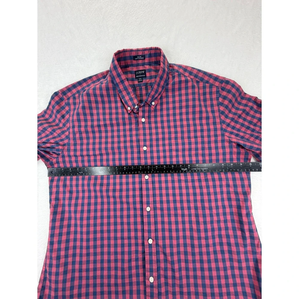 J. Crew Performance Slim Untucked‎ Gingham Shirt Mens XXL Pink Navy Blue Check